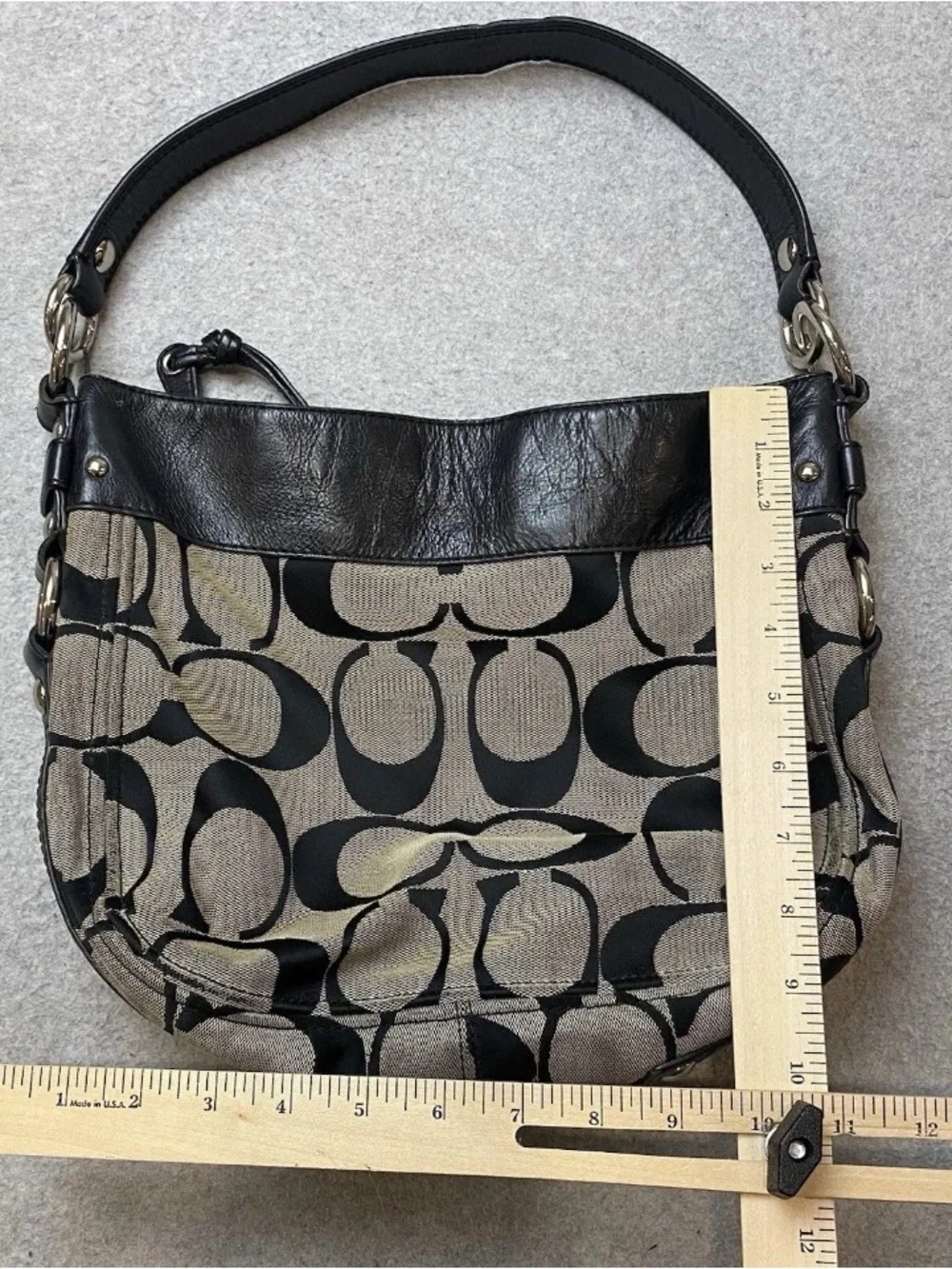 COACH F12657 Zoe Signature Jacquard Hobo Bag Canvas Grey/Black Leather